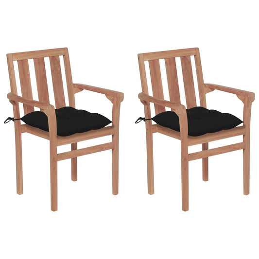 Patio Chairs 2 pcs with Black Cushions Solid Teak Wood