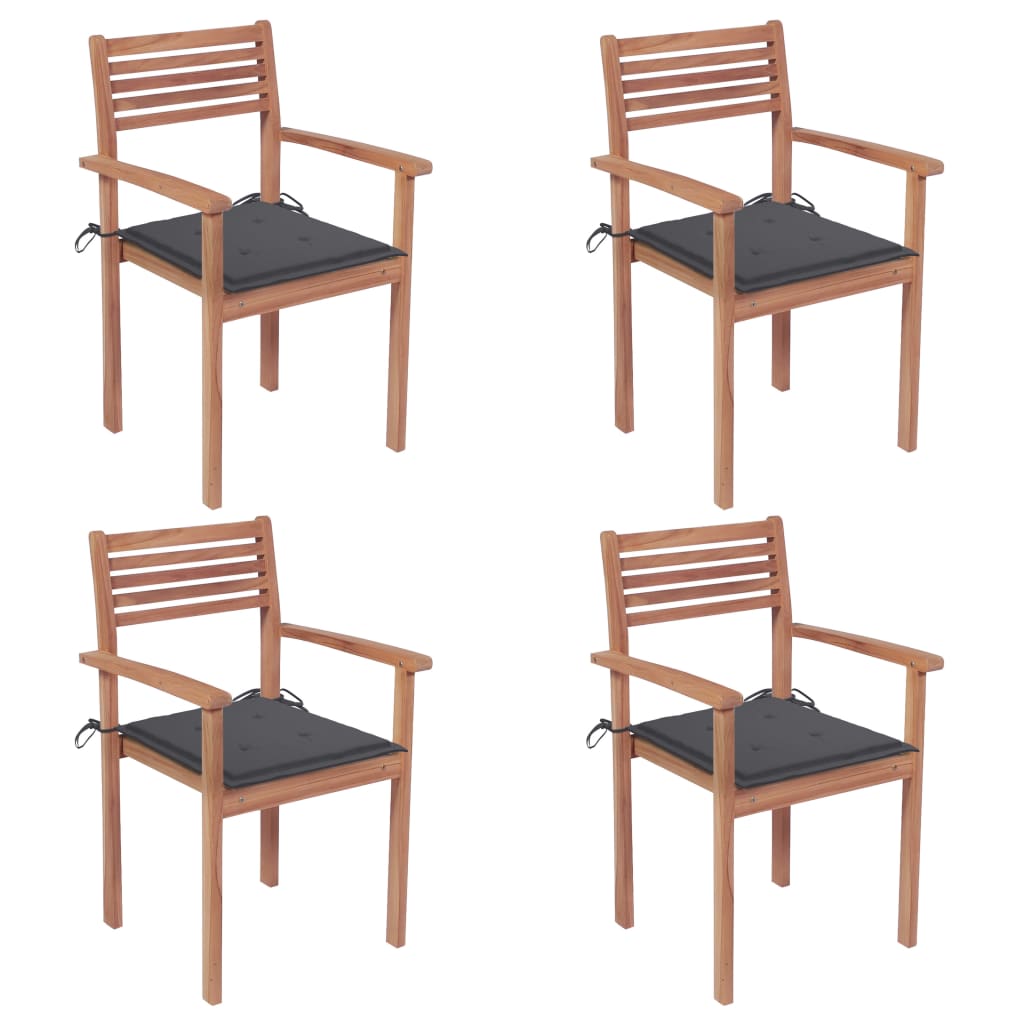 Patio Chairs 4 pcs with Anthracite Cushions Solid Teak Wood