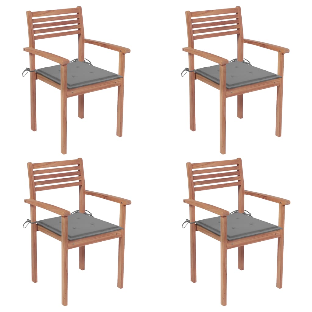 Patio Chairs 4 pcs with Gray Cushions Solid Teak Wood