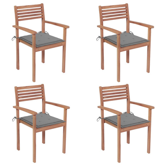 Patio Chairs 4 pcs with Gray Cushions Solid Teak Wood