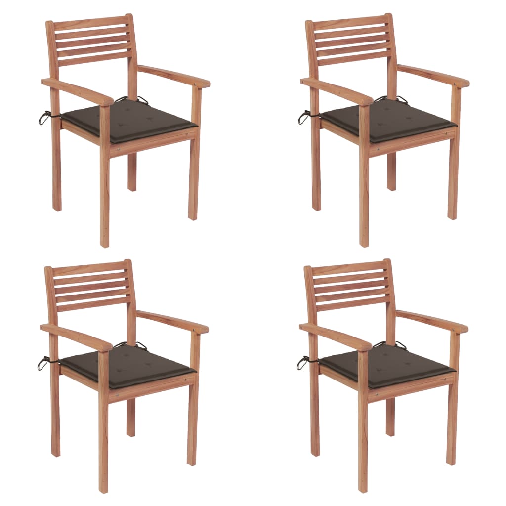Patio Chairs 4 pcs with Taupe Cushions Solid Teak Wood