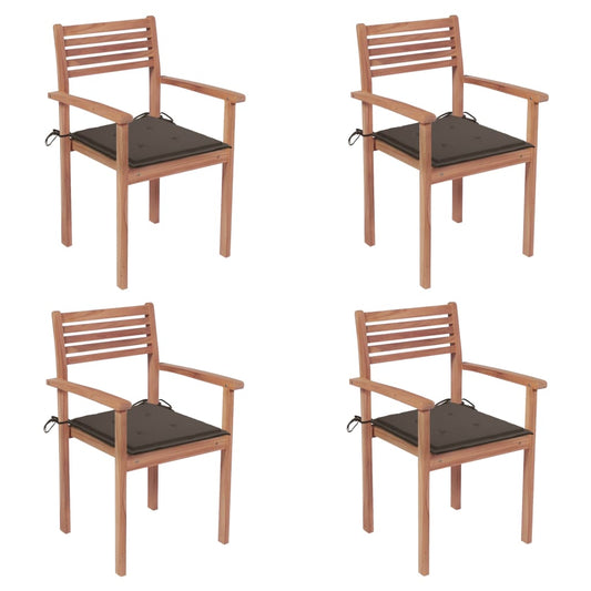 Patio Chairs 4 pcs with Taupe Cushions Solid Teak Wood