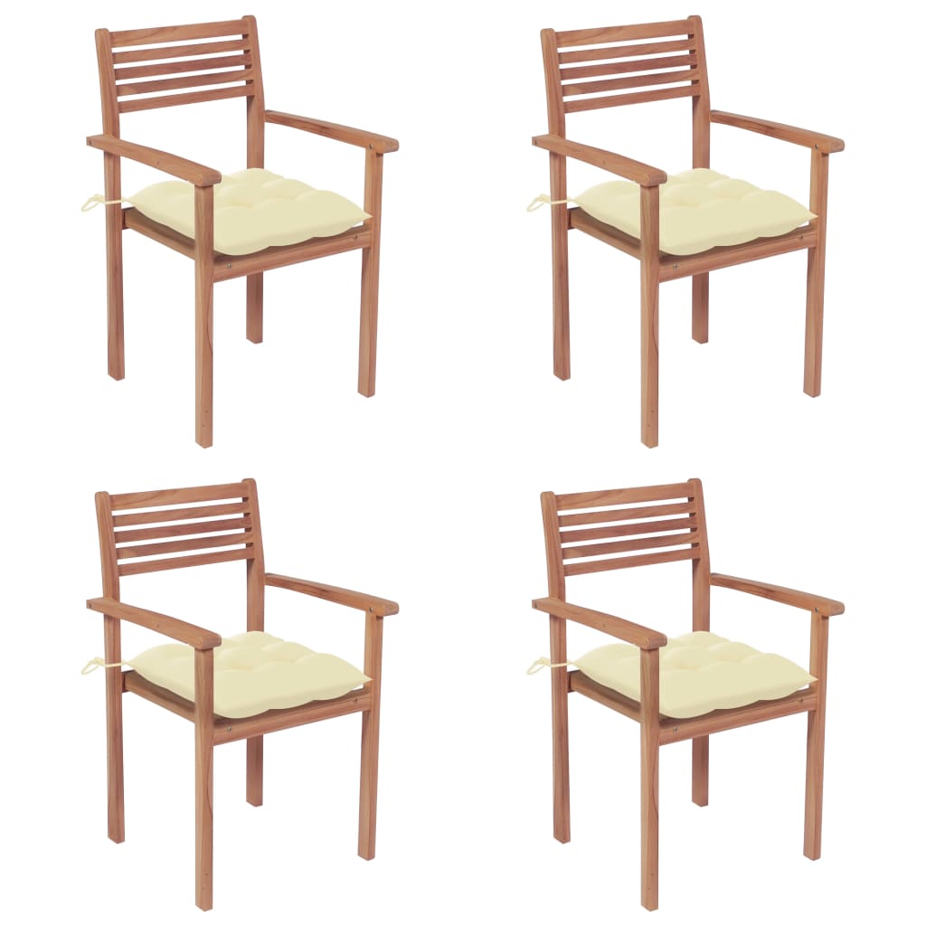 Patio Chairs 4 pcs with Cream White Cushions Solid Teak Wood