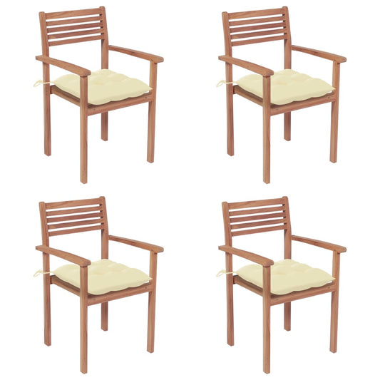 Patio Chairs 4 pcs with Cream White Cushions Solid Teak Wood