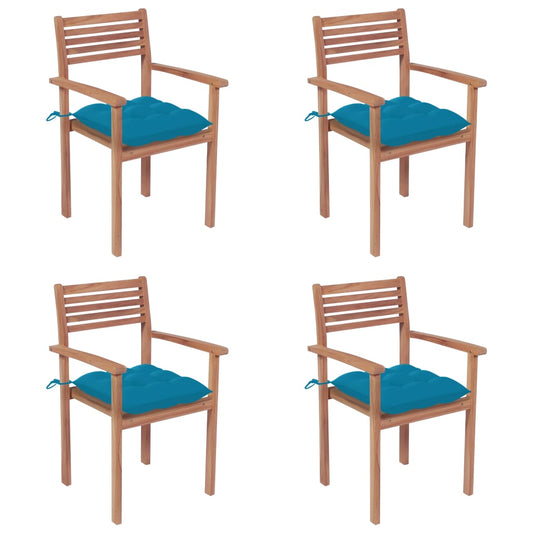 Patio Chairs 4 pcs with Light Blue Cushions Solid Teak Wood