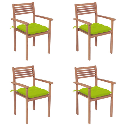 Patio Chairs 4 pcs with Bright Green Cushions Solid Teak Wood
