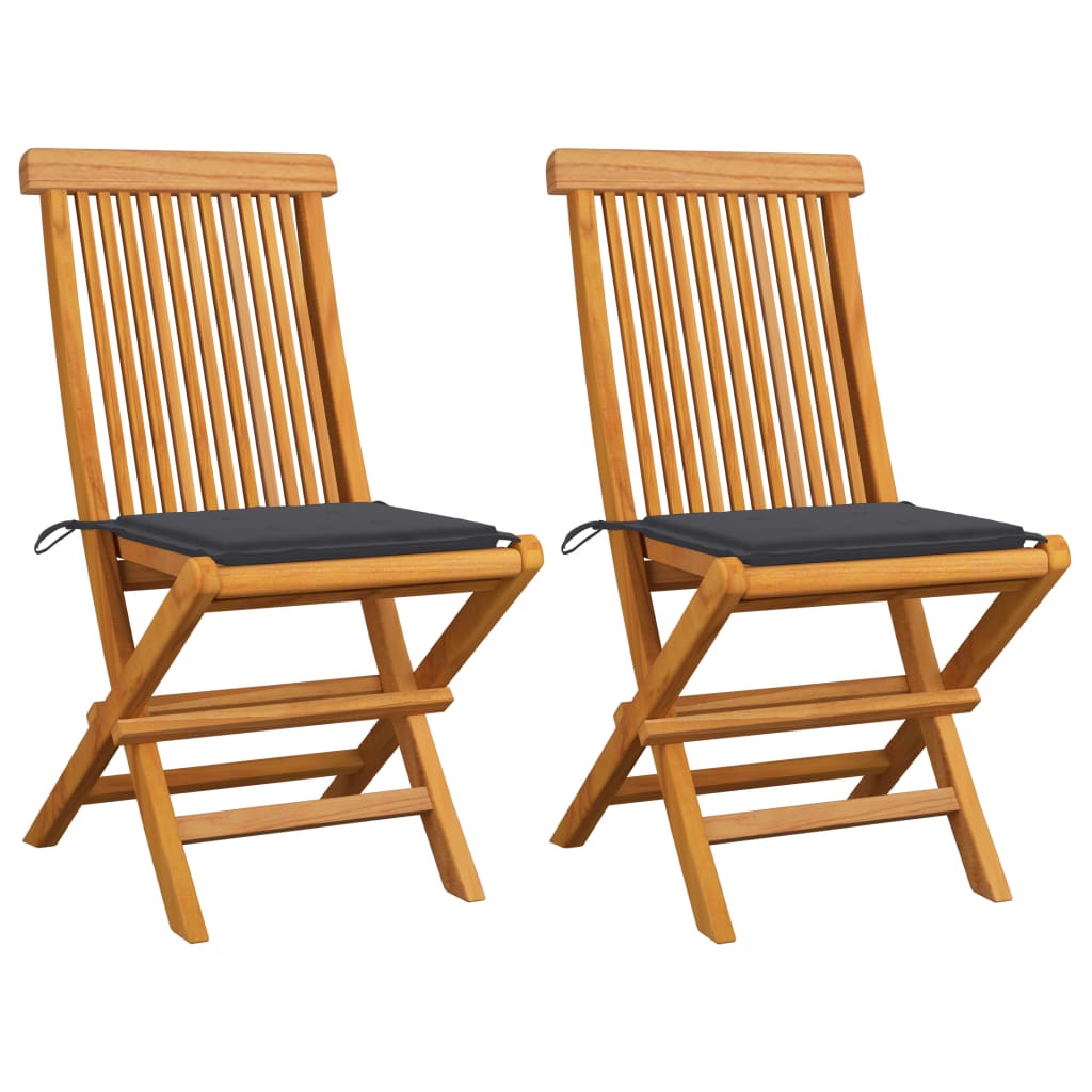 Patio Chairs with Anthracite Cushions 2 pcs Solid Teak Wood