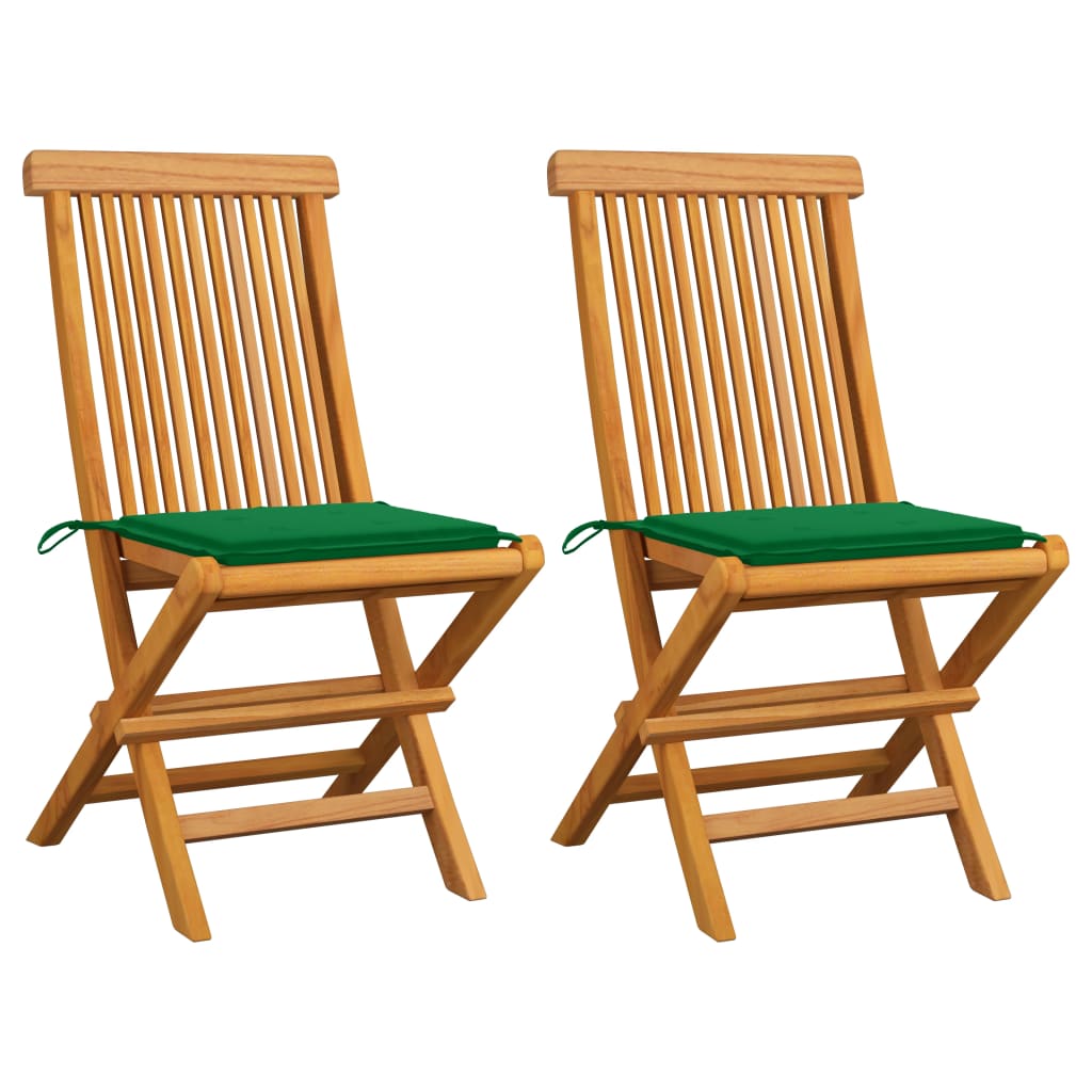 Patio Chairs with Green Cushions 2 pcs Solid Teak Wood