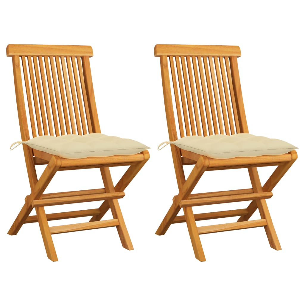 Patio Chairs with Cream White Cushions 2 pcs Solid Teak Wood