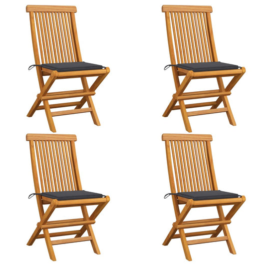 Patio Chairs with Anthracite Cushions 4 pcs Solid Teak Wood