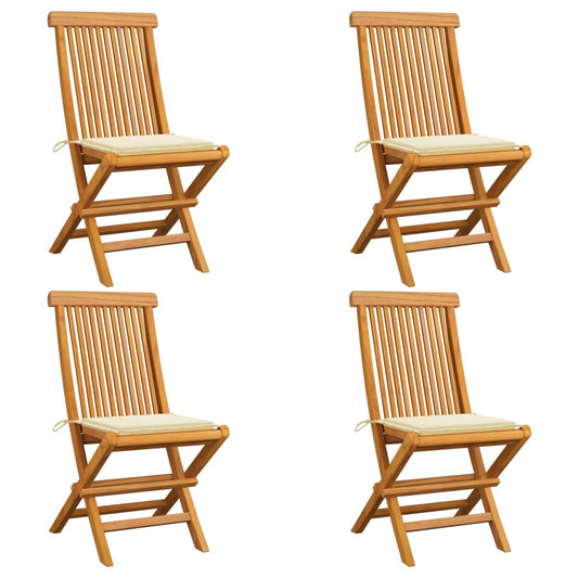 Patio Chairs with Cream Cushions 4 pcs Solid Teak Wood