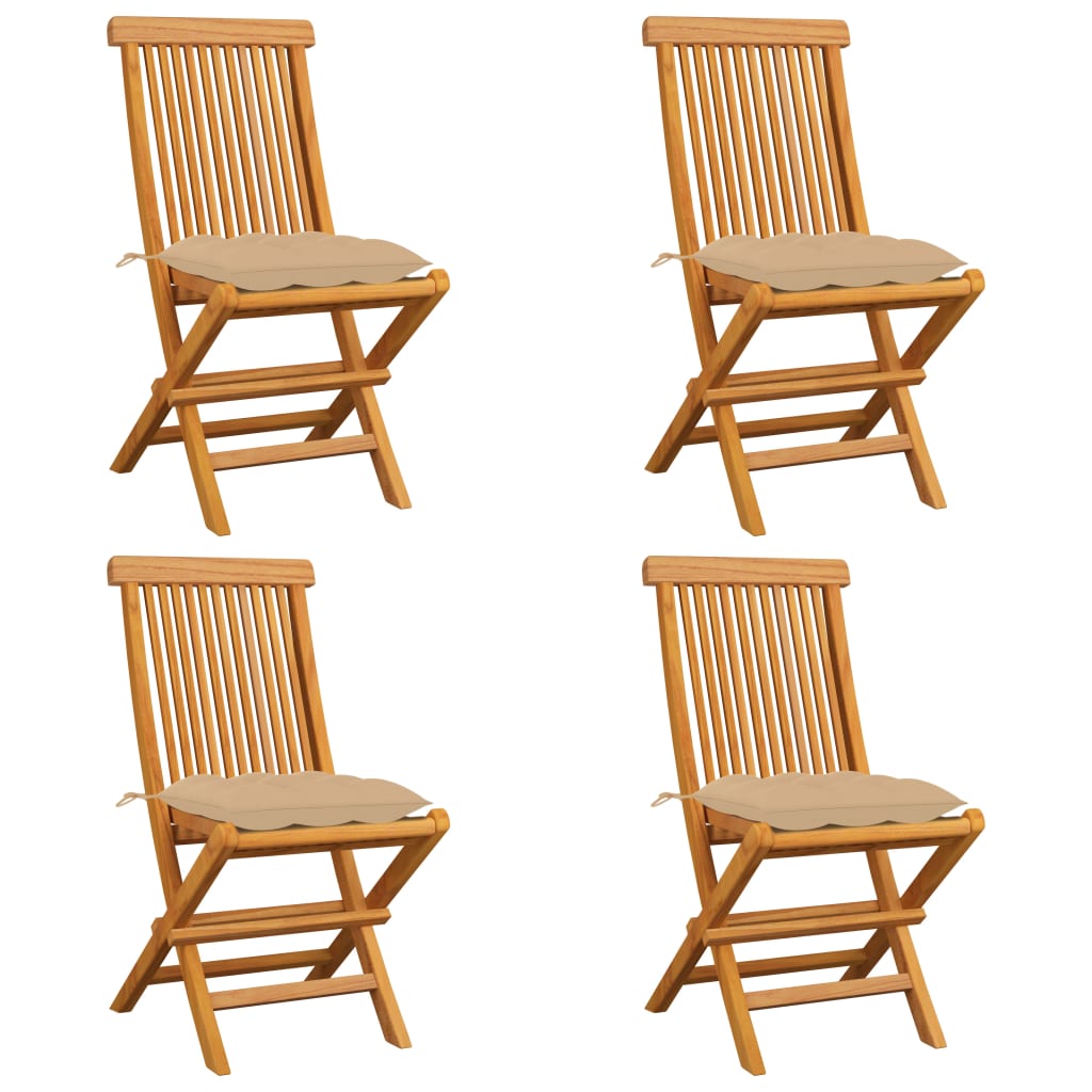 Patio Chairs with Beige Cushions 4 pcs Solid Teak Wood