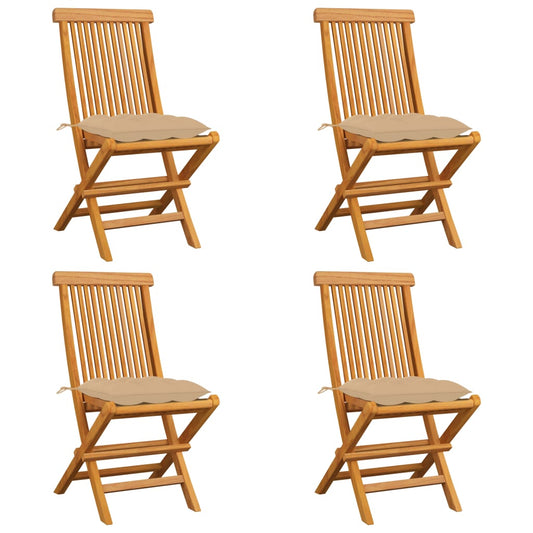 Patio Chairs with Beige Cushions 4 pcs Solid Teak Wood