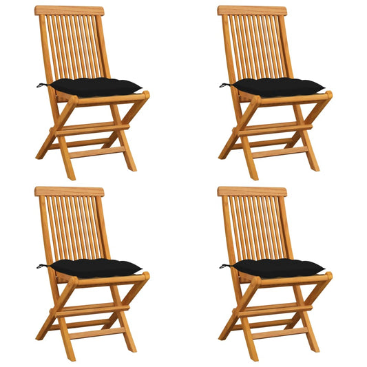 Patio Chairs with Black Cushions 4 pcs Solid Teak Wood
