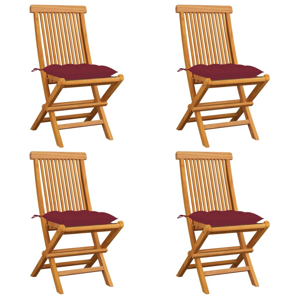 Patio Chairs with Wine Red Cushions 4 pcs Solid Teak Wood