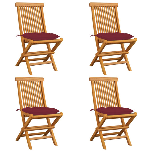 Patio Chairs with Wine Red Cushions 4 pcs Solid Teak Wood