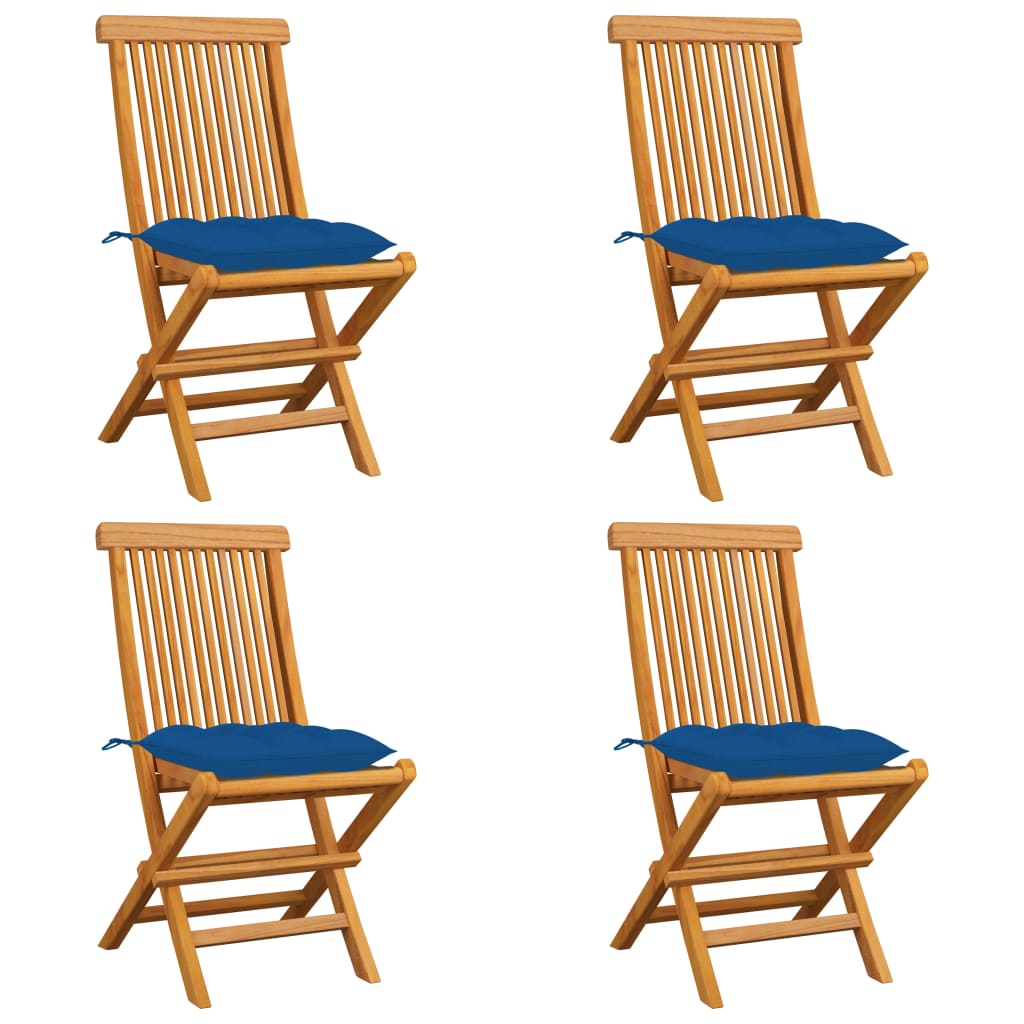 Patio Chairs with Blue Cushions 4 pcs Solid Teak Wood