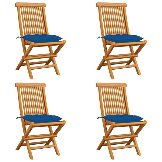 Patio Chairs with Blue Cushions 4 pcs Solid Teak Wood