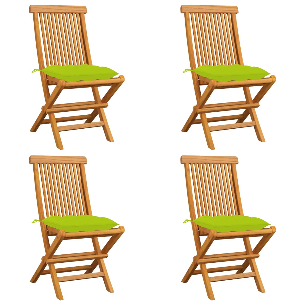Patio Chairs with Bright Green Cushions 4 pcs Solid Teak Wood