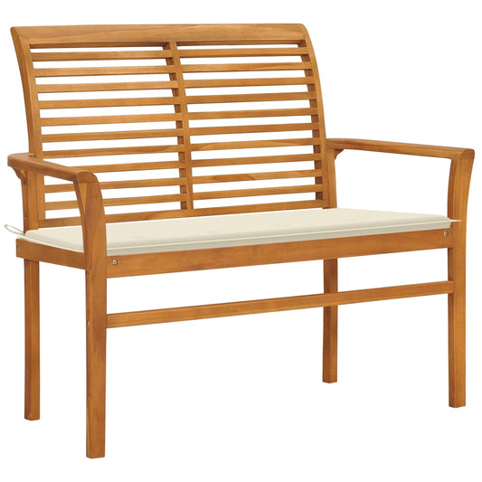 Patio Bench with Cream Cushion 44.1" Solid Teak Wood