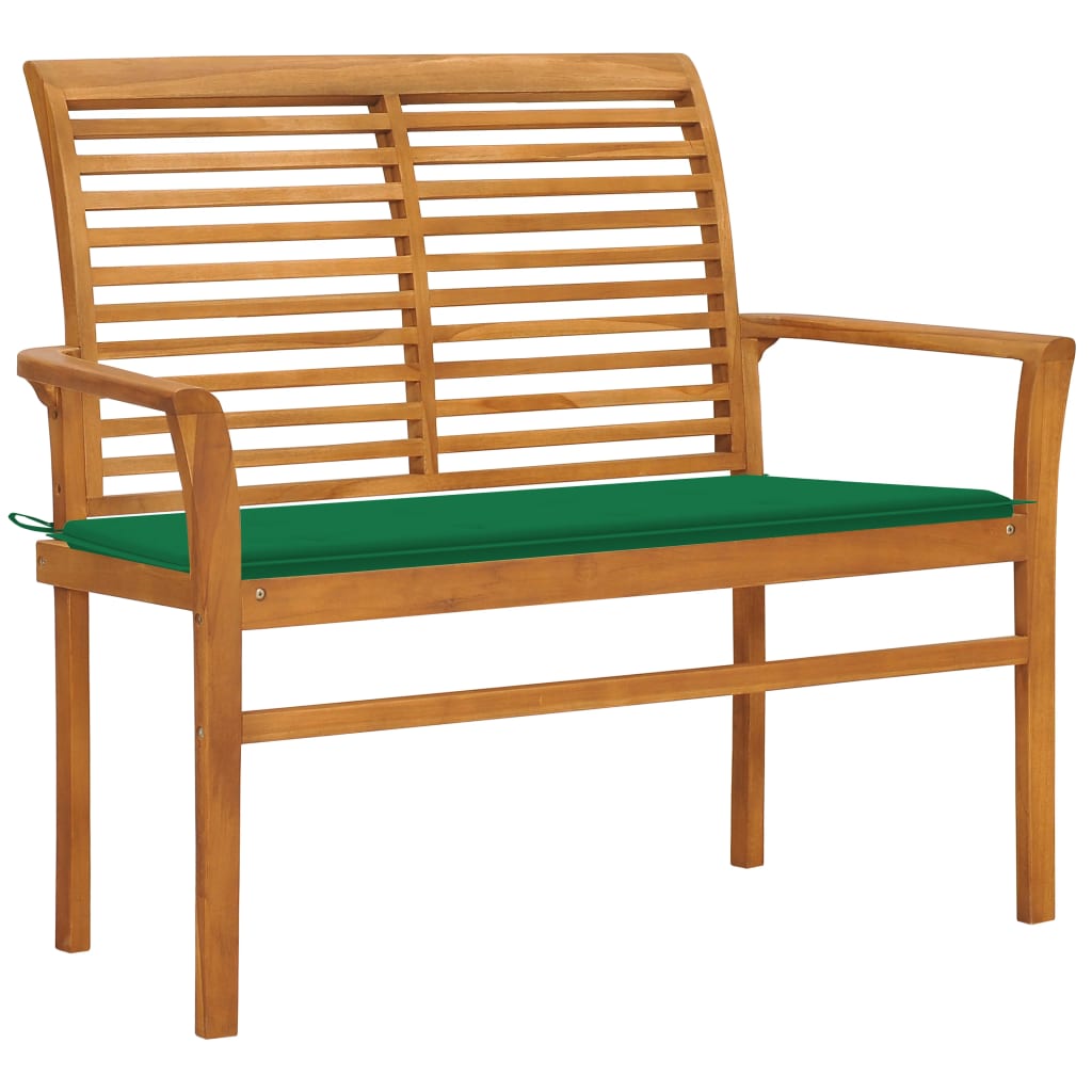 Patio Bench with Green Cushion 44.1" Solid Teak Wood