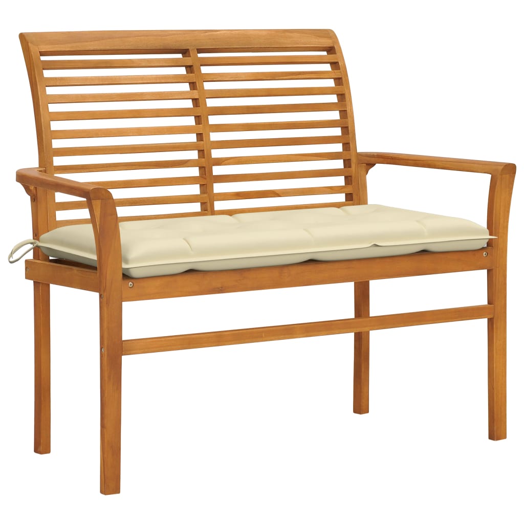 Patio Bench with Cream White Cushion 44.1" Solid Teak Wood