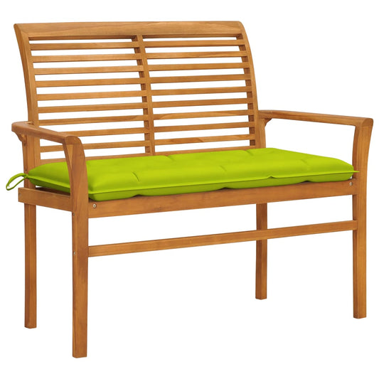 Patio Bench with Bright Green Cushion 44.1" Solid Teak Wood