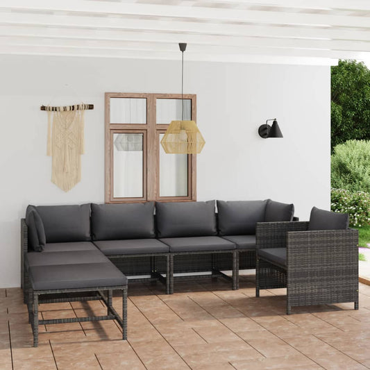 7 Piece Patio Lounge Set with Cushions Poly Rattan Gray
