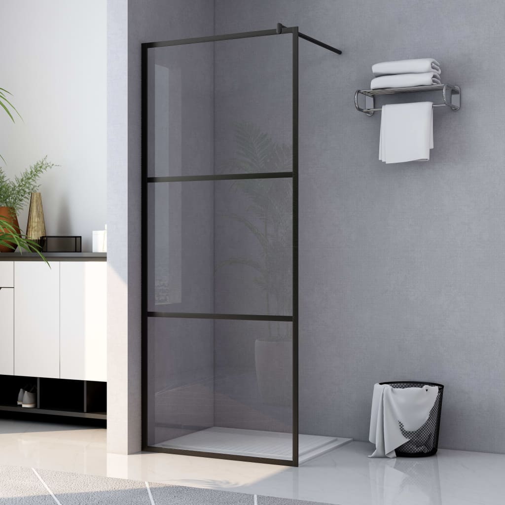 Walk-in Shower Wall with Clear ESG Glass Black 35.4"x76.8"