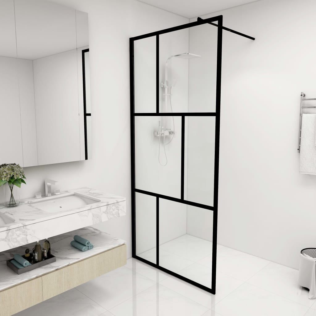 Walk-in Shower Wall with Tempered Glass Black 35.4"x76.8"