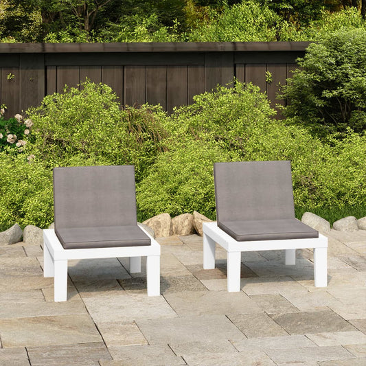 Patio Lounge Chairs with Cushions 2 pcs Plastic White