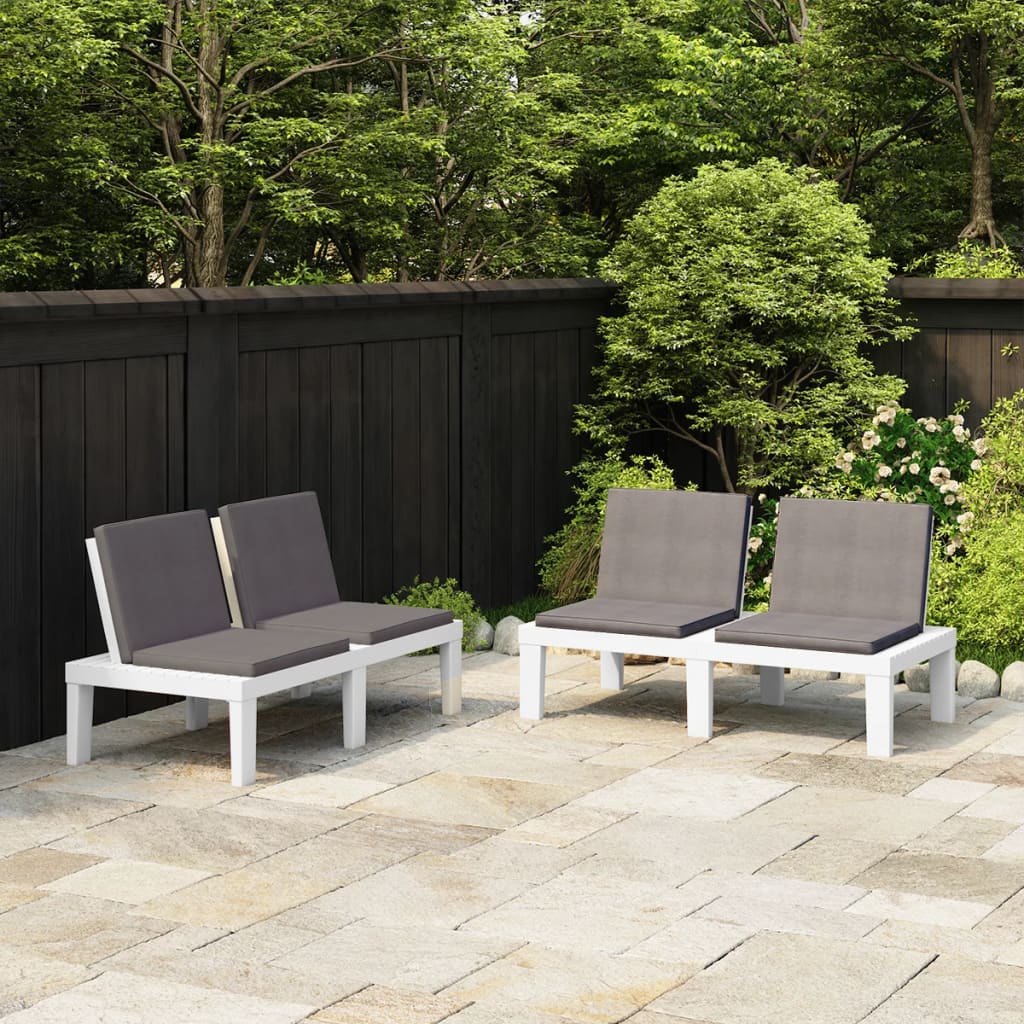 Patio Lounge Benches with Cushions 2 pcs Plastic White