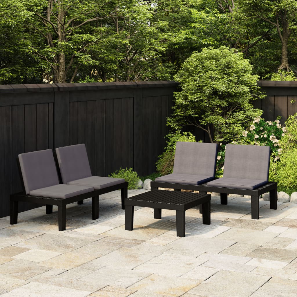 3 Piece Patio Lounge Set with Cushions Plastic Gray