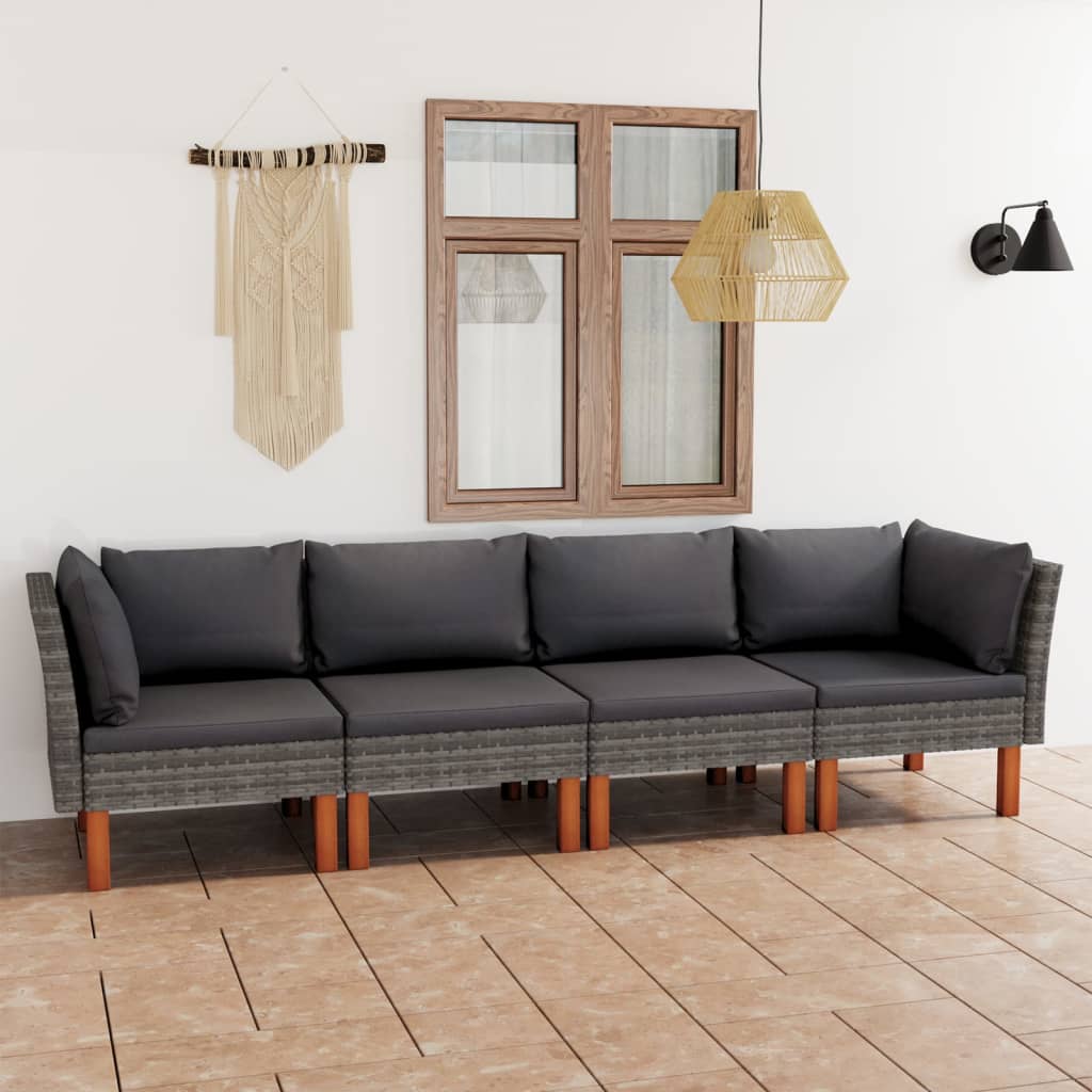 4-Seater Patio Sofa with Cushions Gray Poly Rattan