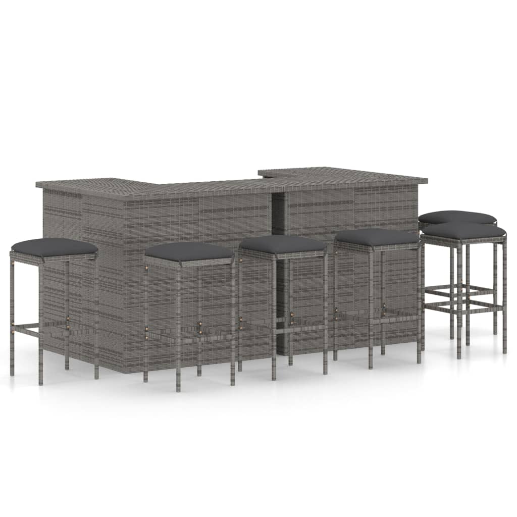 8 Piece Patio Bar Set with Cushions Poly Rattan Gray