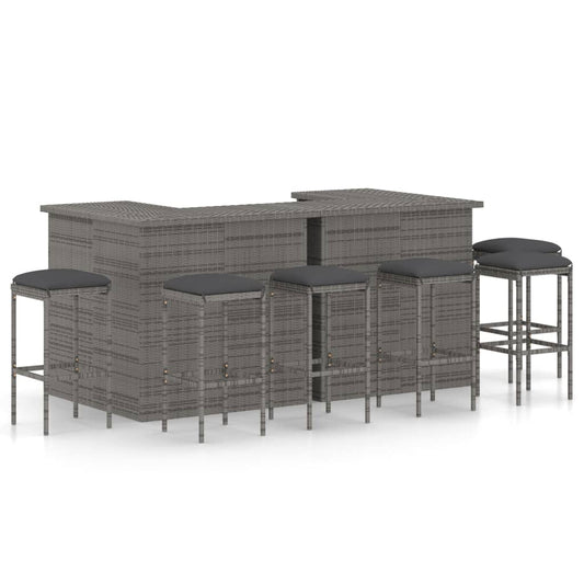 8 Piece Patio Bar Set with Cushions Poly Rattan Gray