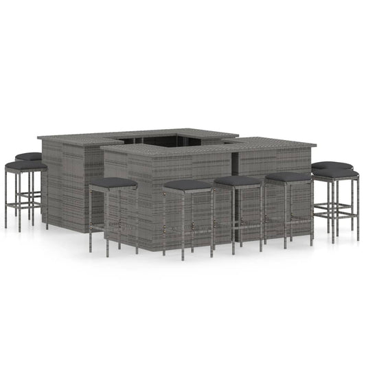 16 Piece Patio Bar Set with Cushions Poly Rattan Gray