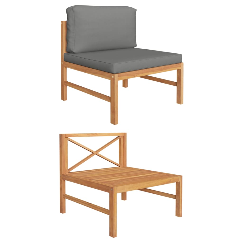 Middle Sofa with Dark Gray Cushions Solid Teak Wood