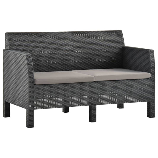 2-Seater Patio Sofa with Cushions Anthracite PP Rattan