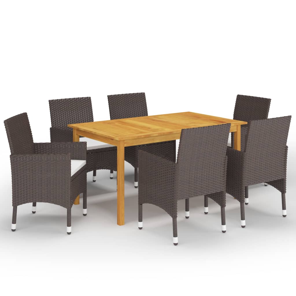 7 Piece Patio Dining Set Brown
