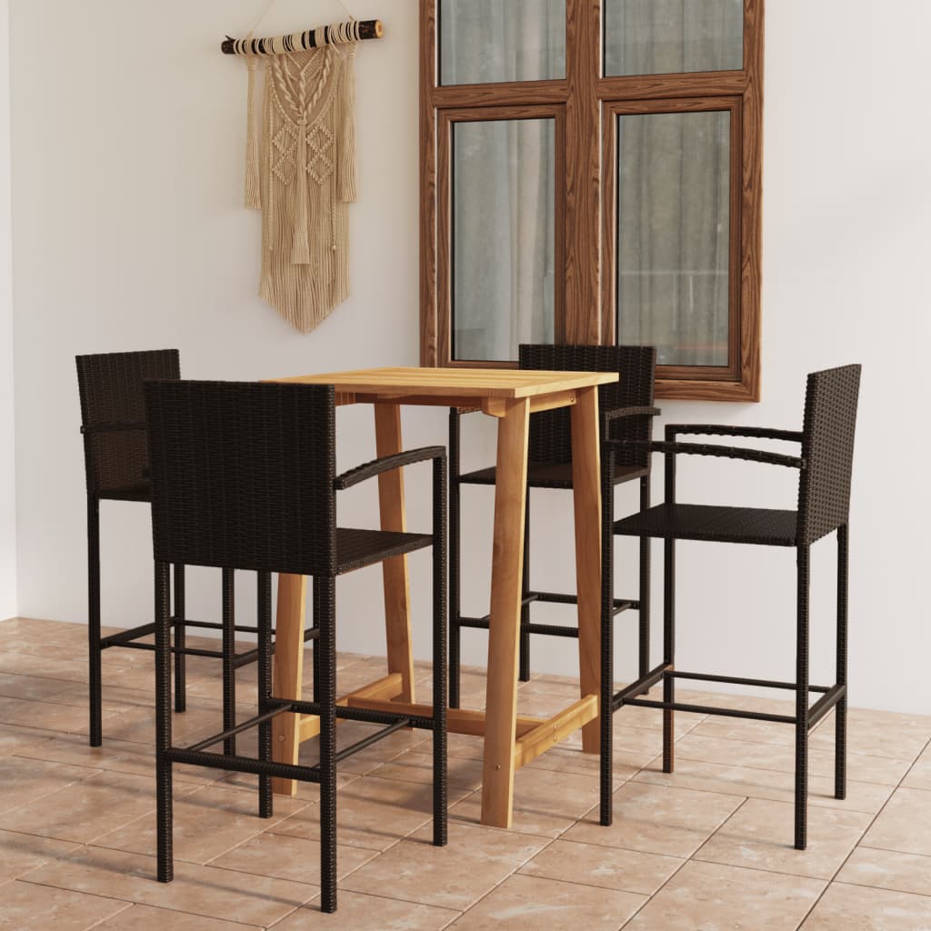 5 Piece Patio Bar Set Brown