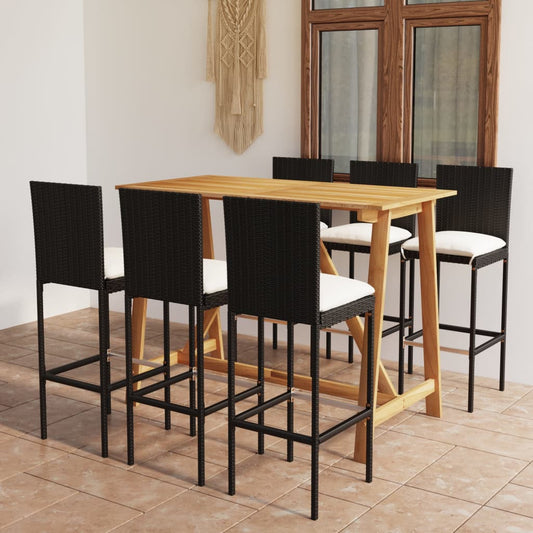 7 Piece Patio Bar Set with Cushions Black