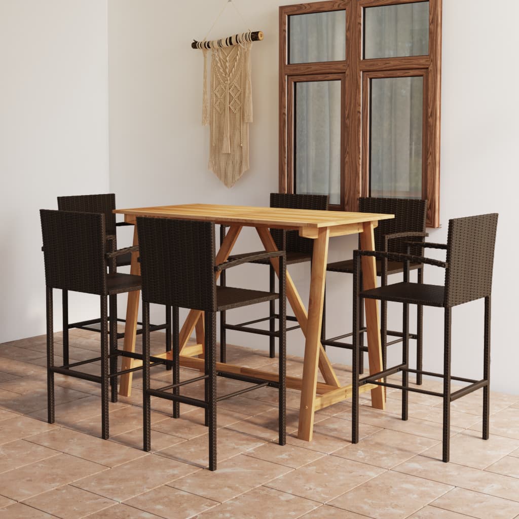 7 Piece Patio Bar Set Brown