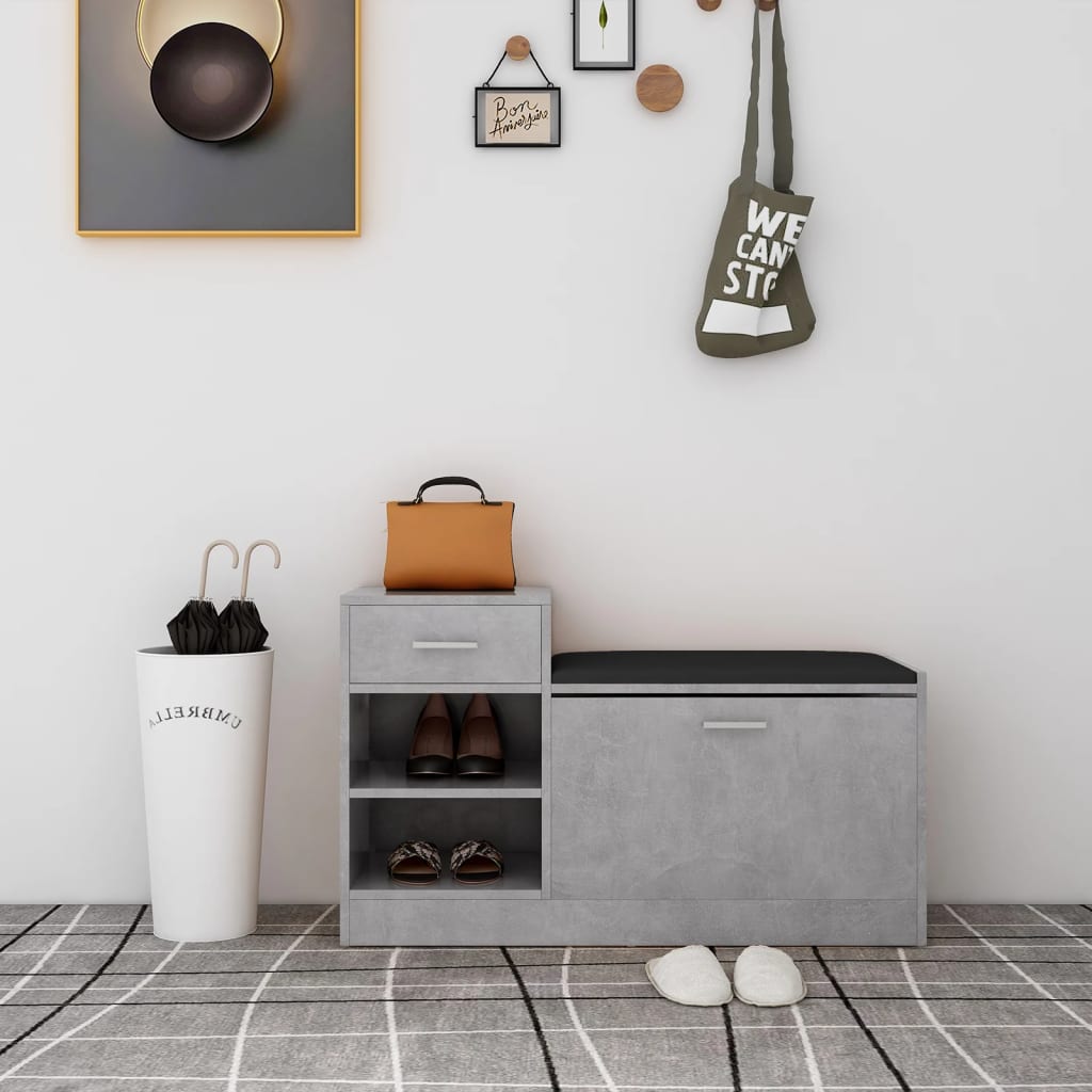 Shoe Bench Concrete Gray 37.2"x12.2"x22.4" Engineered Wood