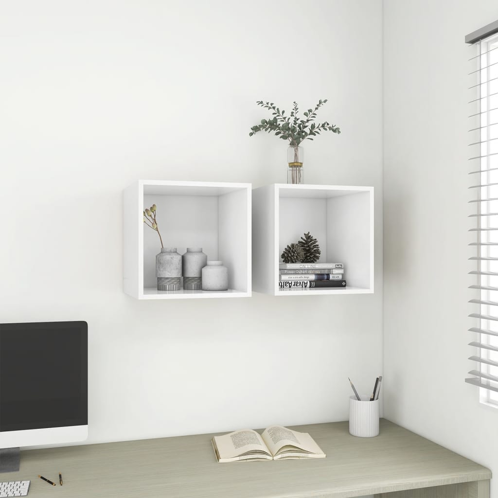 Wall Cabinets 2 pcs White 14.6"x14.6"x14.6" Engineered Wood