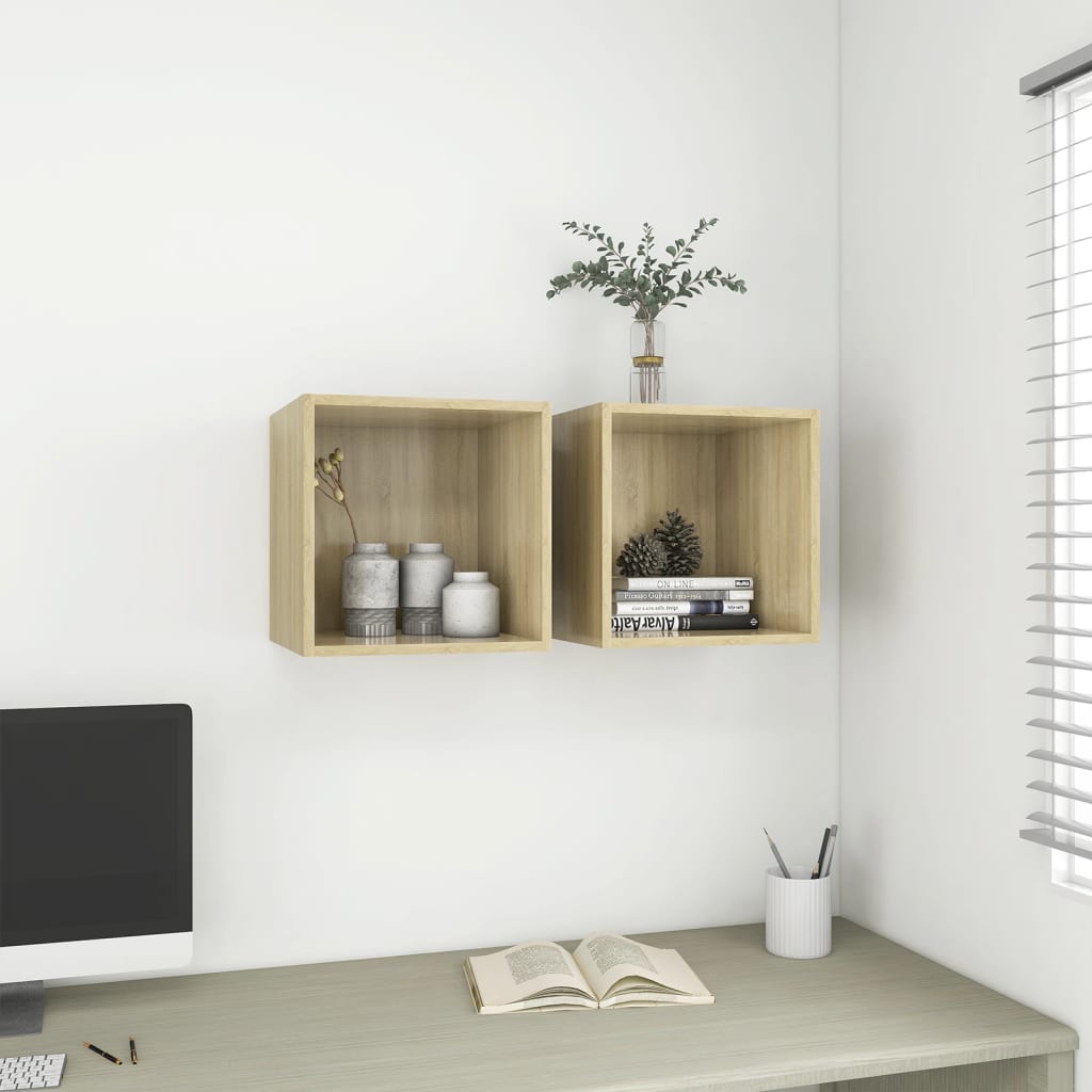 Wall Cabinets 2 pcs Sonoma Oak 14.6"x14.6"x14.6" Engineered Wood