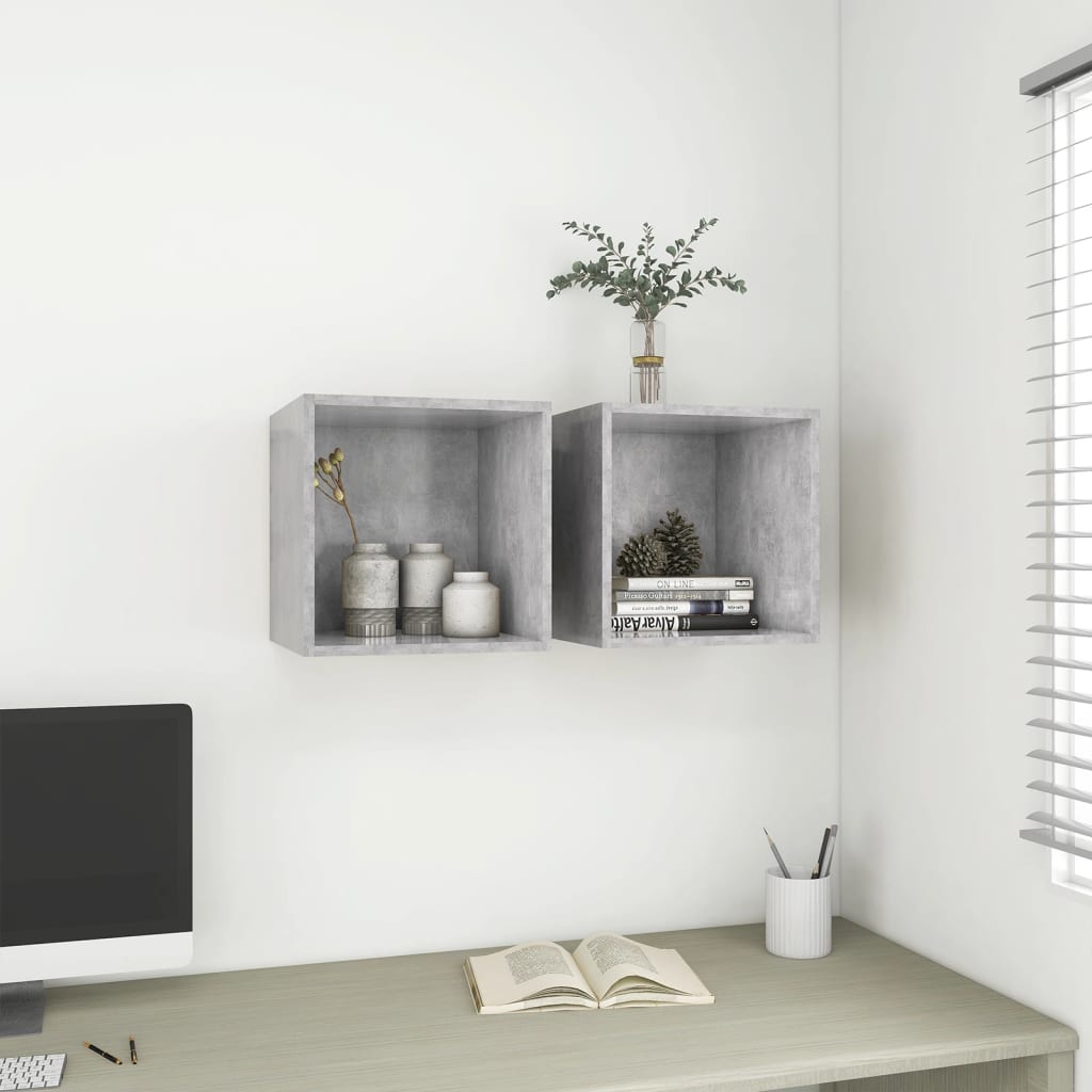 Wall Cabinets 2 pcs Concrete Gray 14.6"x14.6"x14.6" Engineered Wood