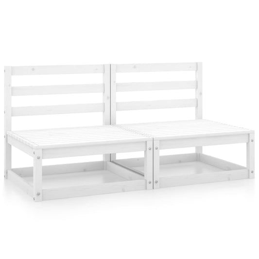 Patio Middle Sofas 2 pcs White Solid Pinewood