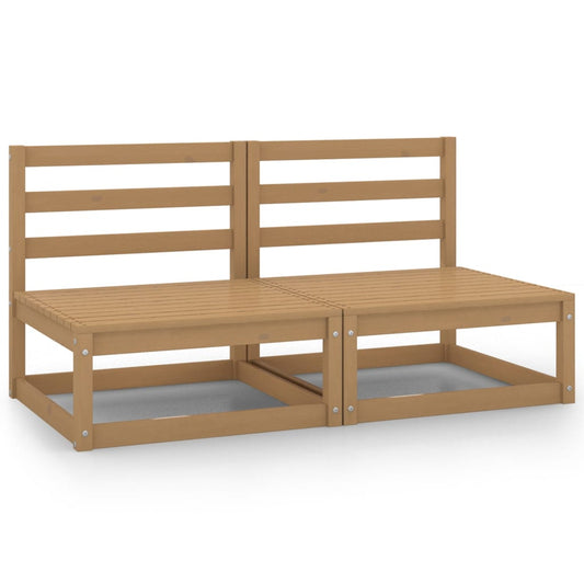 Patio Middle Sofas 2 pcs Honey Brown Solid Pinewood