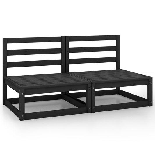 Patio Middle Sofas 2 pcs Black Solid Pinewood